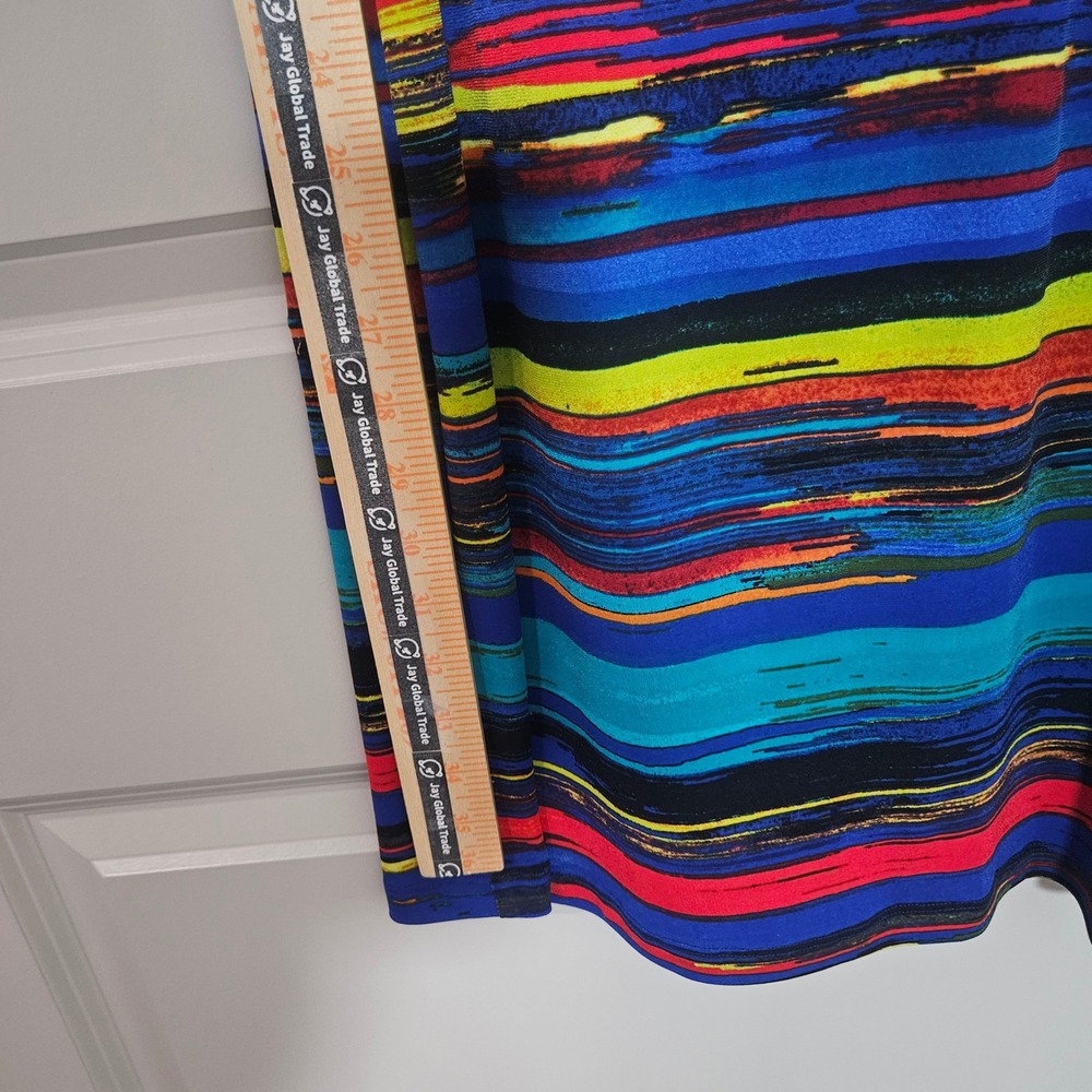 Joseph Ribkoff Multi Color Abstract Stripe Ruffle Off Shoulder Dress Size 8 - Picture 7 of 8